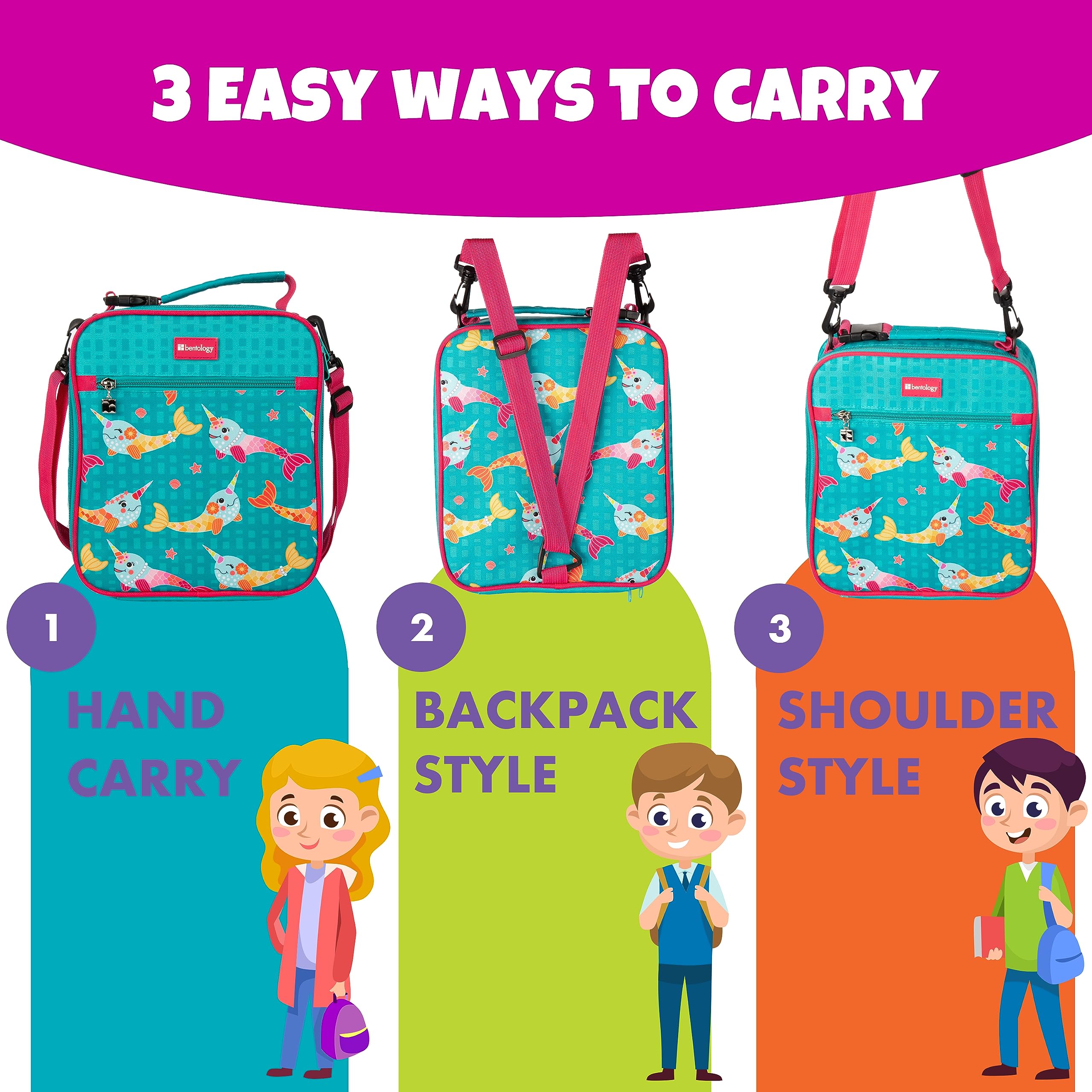 Kids Complete Lunch Box Tote Kit - Insulated Soft Bag Sleeve W Convertible Backpack Strap For Kids, 13Oz Food Jar & Reusable Har